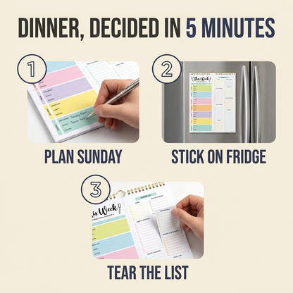 How it works: plan the week, tear off the list, shop by aisle