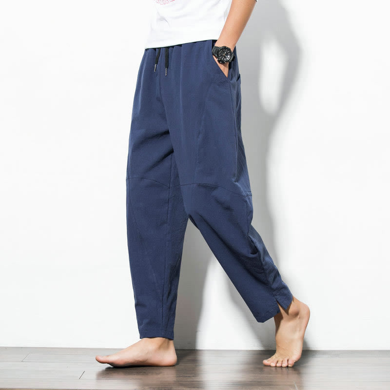 Men's Cotton Drawstring Pants with Pockets — in steel blue