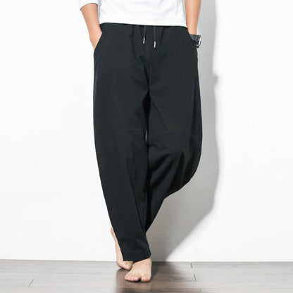 Men's Cotton Drawstring Pants with Pockets — in black
