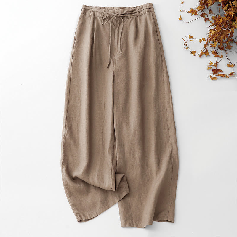 Cotton-Linen Ankle-Length Pants with Pockets — in burly wood