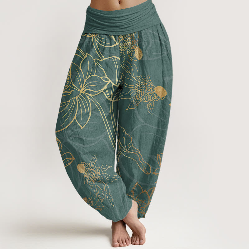Koi & Lotus Cotton Harem Pants — product detail 1