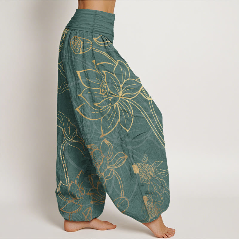 Koi & Lotus Cotton Harem Pants — product detail 3