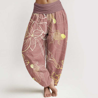 Koi & Lotus Cotton Harem Pants — in pale violet red