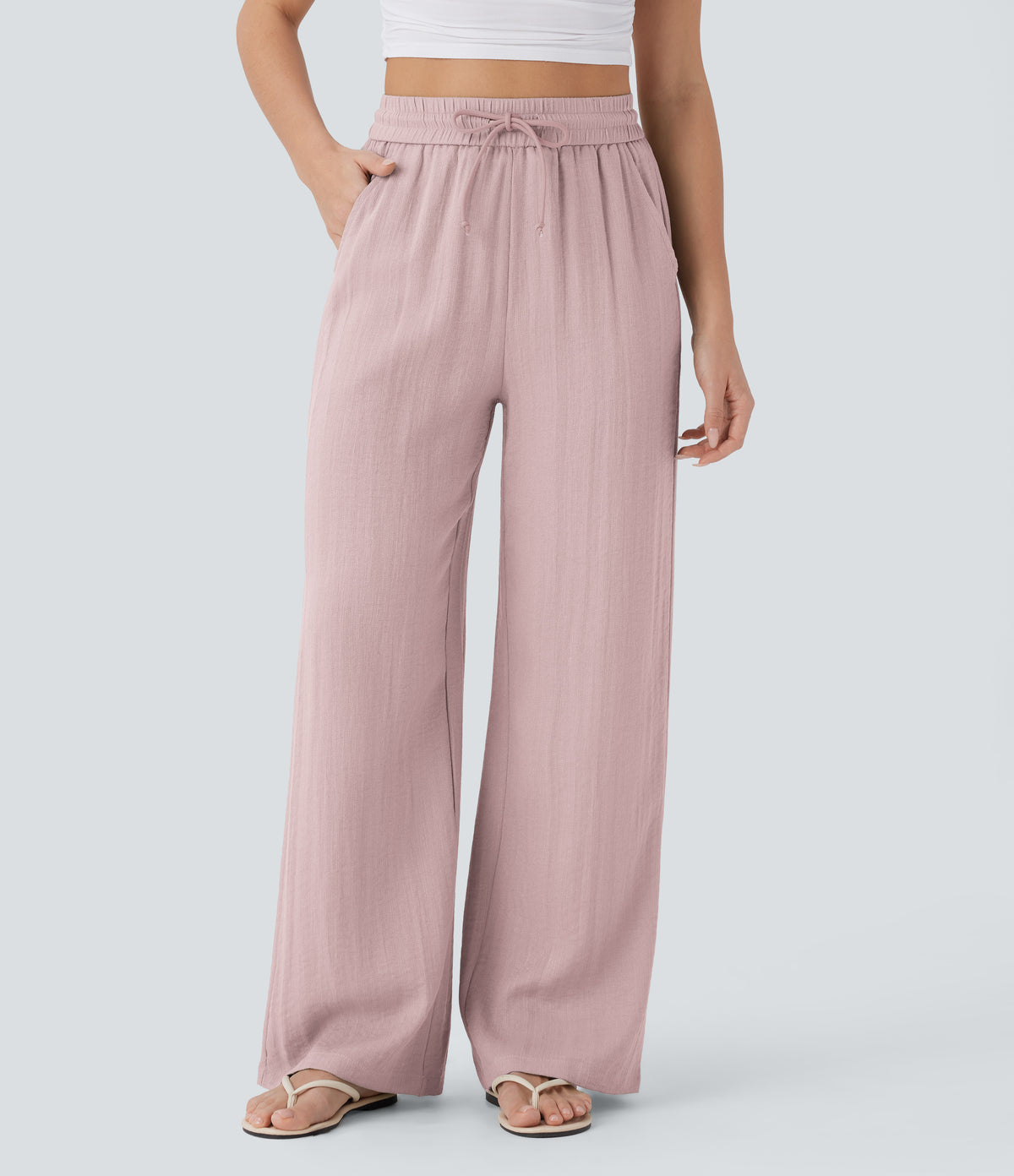 Linen-feel wide-leg drawstring pants in Mauveglow