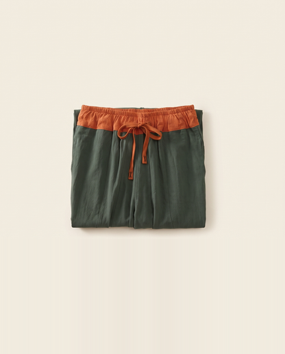 Cotton Drawstring Harem Pants with Pockets — folded view