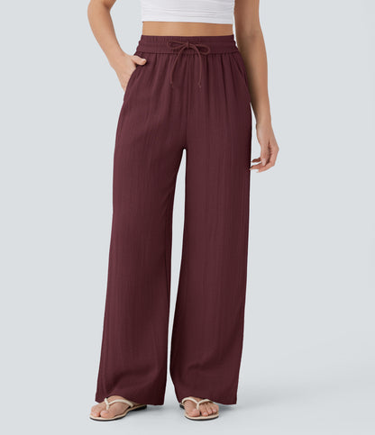 Linen-feel wide-leg drawstring pants in Zinfandel