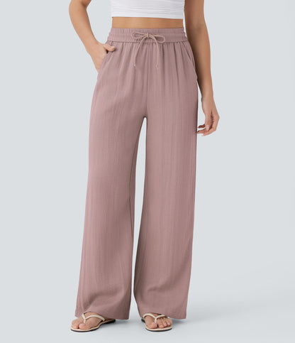 Linen-feel wide-leg drawstring pants in Deauville Mauve