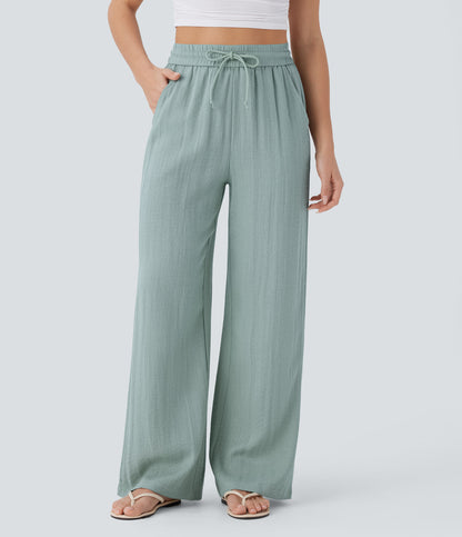 Linen-feel wide-leg drawstring pants in Ether