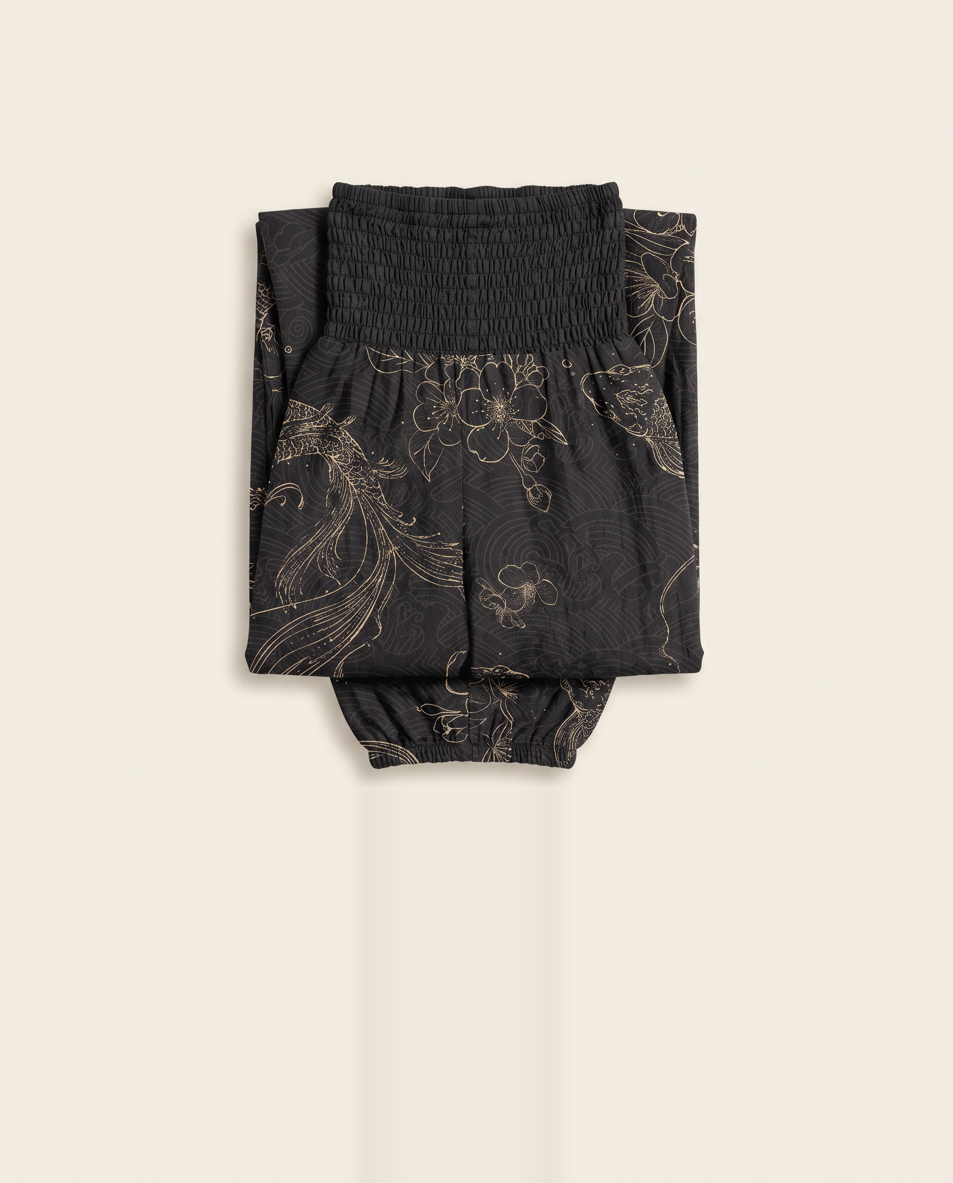 Koi Floral Cotton Harem Pants — folded view