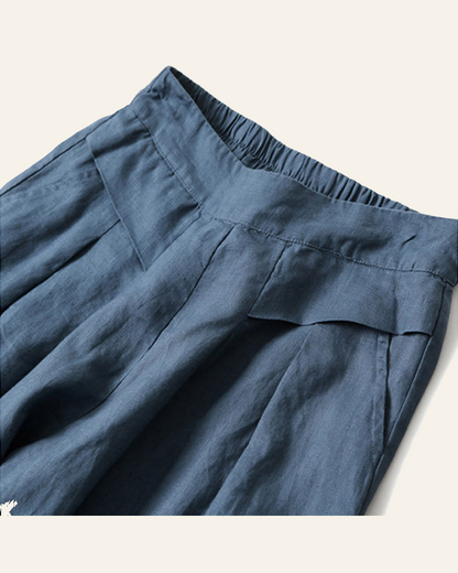 Cotton-Linen Wide-Leg Pants with Pockets — fabric close-up