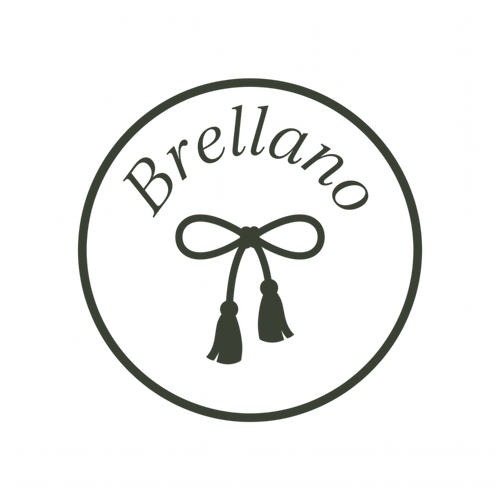 Brellano pants line logo - drawstring bow badge, moss ink on transparent, for light backgrounds