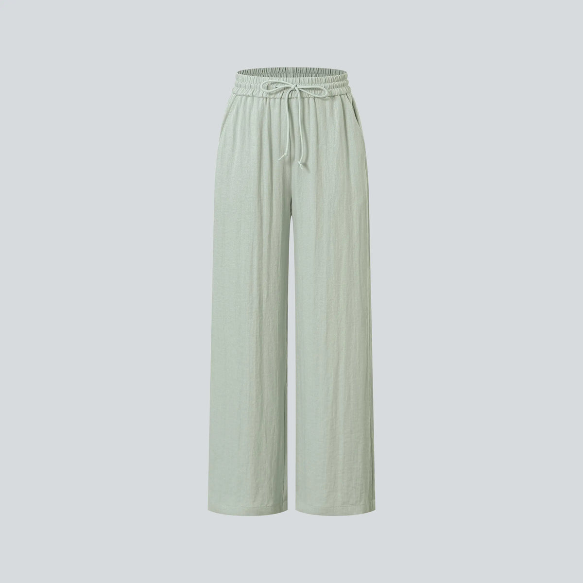 Pale Aqua drawstring wide-leg pants, product-only front view