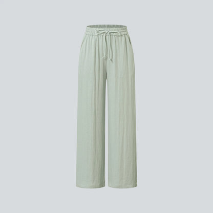 Pale Aqua drawstring wide-leg pants, product-only front view