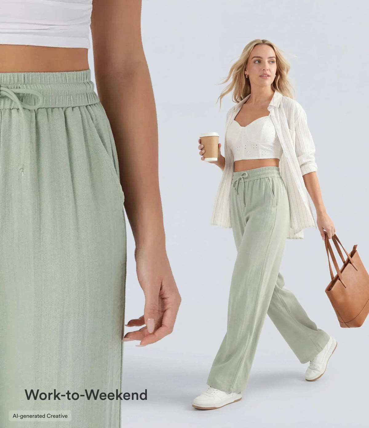 Supplier AI-generated styling illustration of Pale Aqua pants