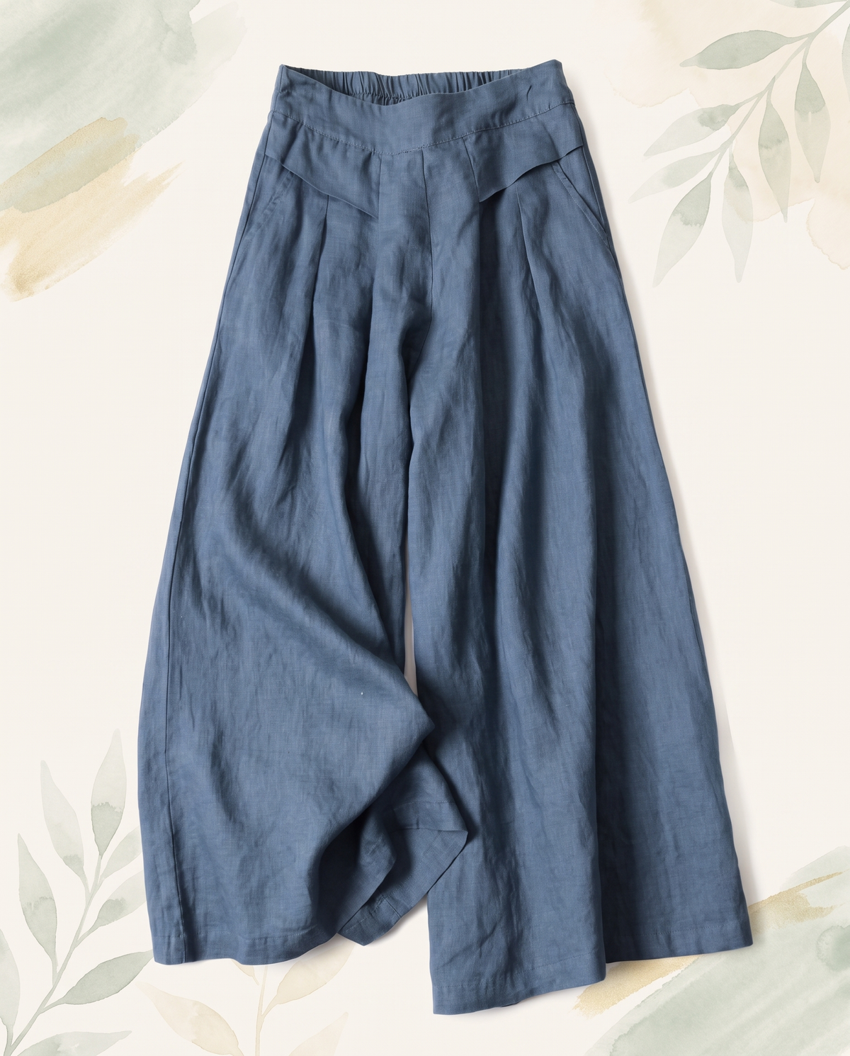 Cotton-Linen Wide-Leg Pants with Pockets — flat-lay view