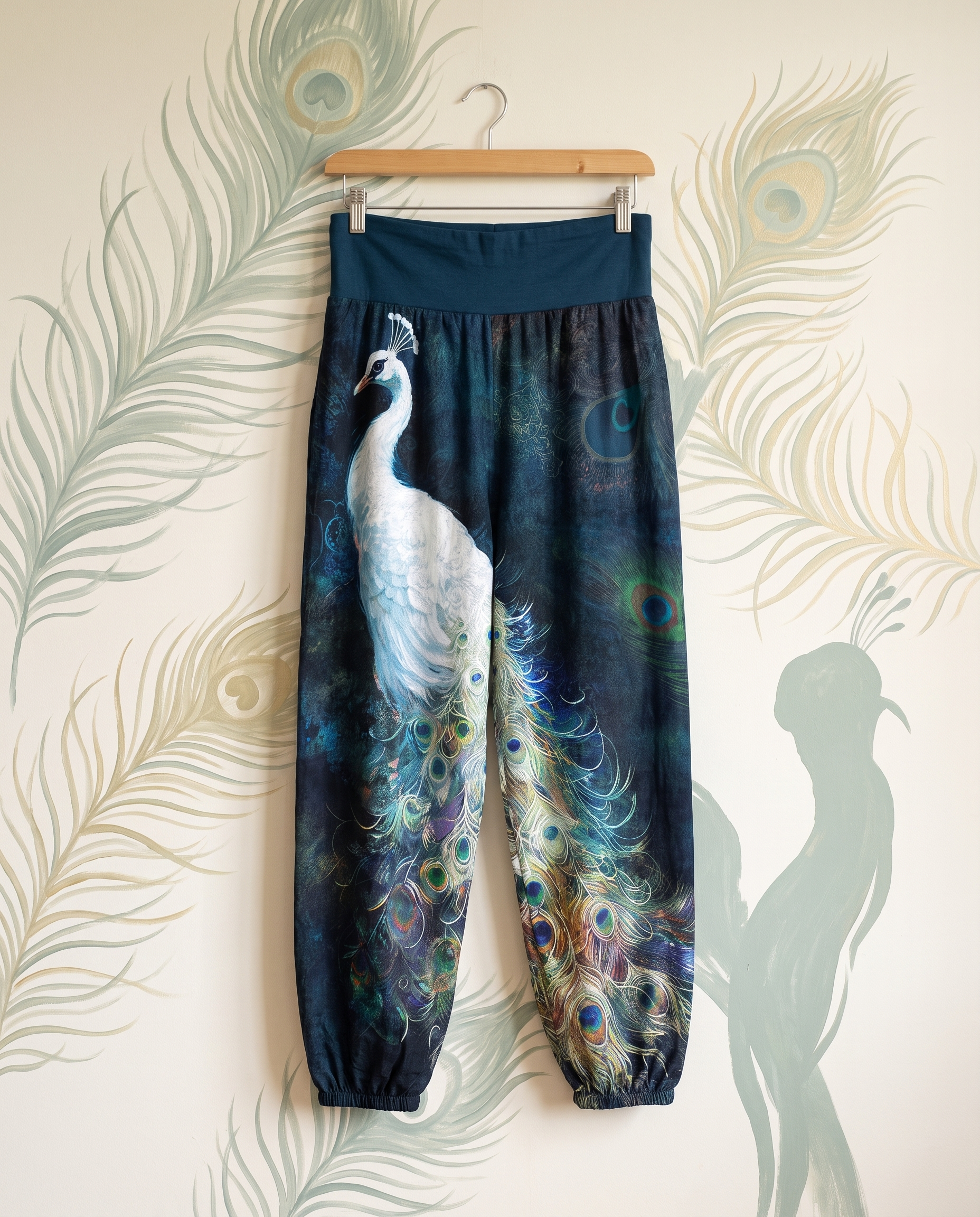 Peacock Cotton Harem Pants — hanging view