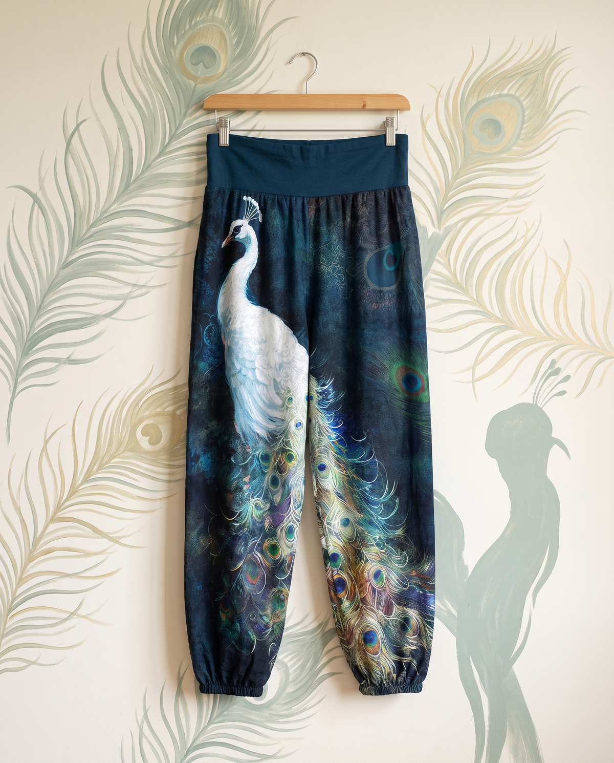 Peacock Cotton Harem Pants — hanging view