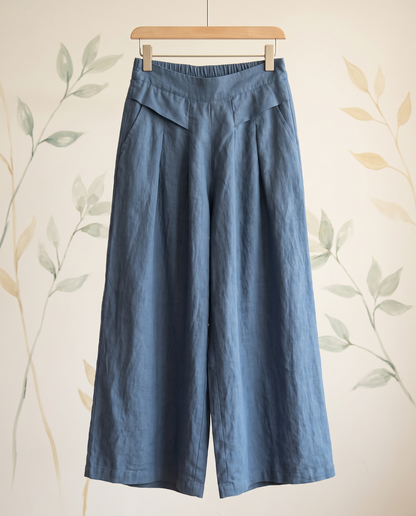 Cotton-Linen Wide-Leg Pants with Pockets — hanging view