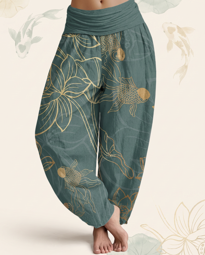 Koi & Lotus Cotton Harem Pants — worn by a model