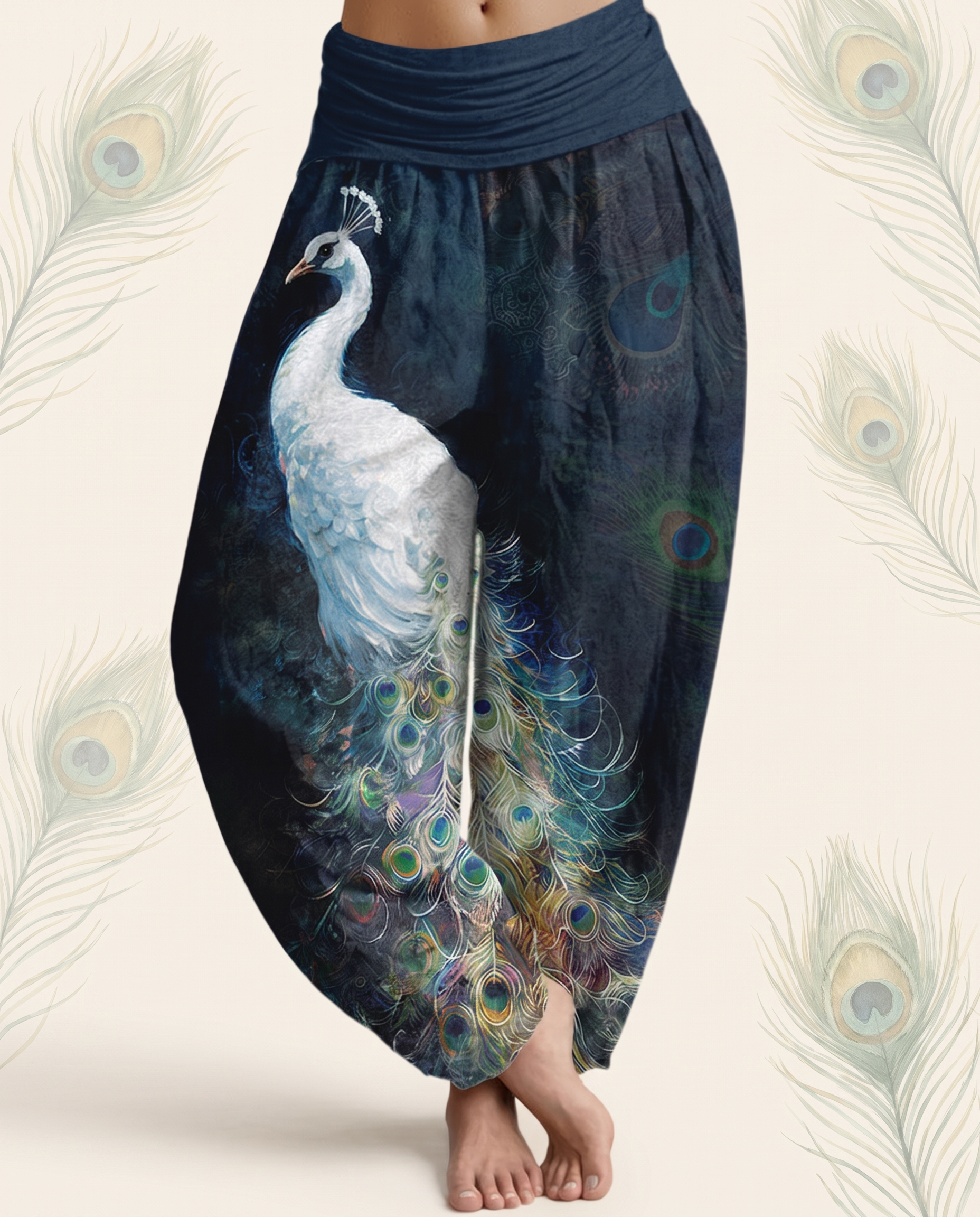 Peacock Cotton Harem Pants — worn by a model