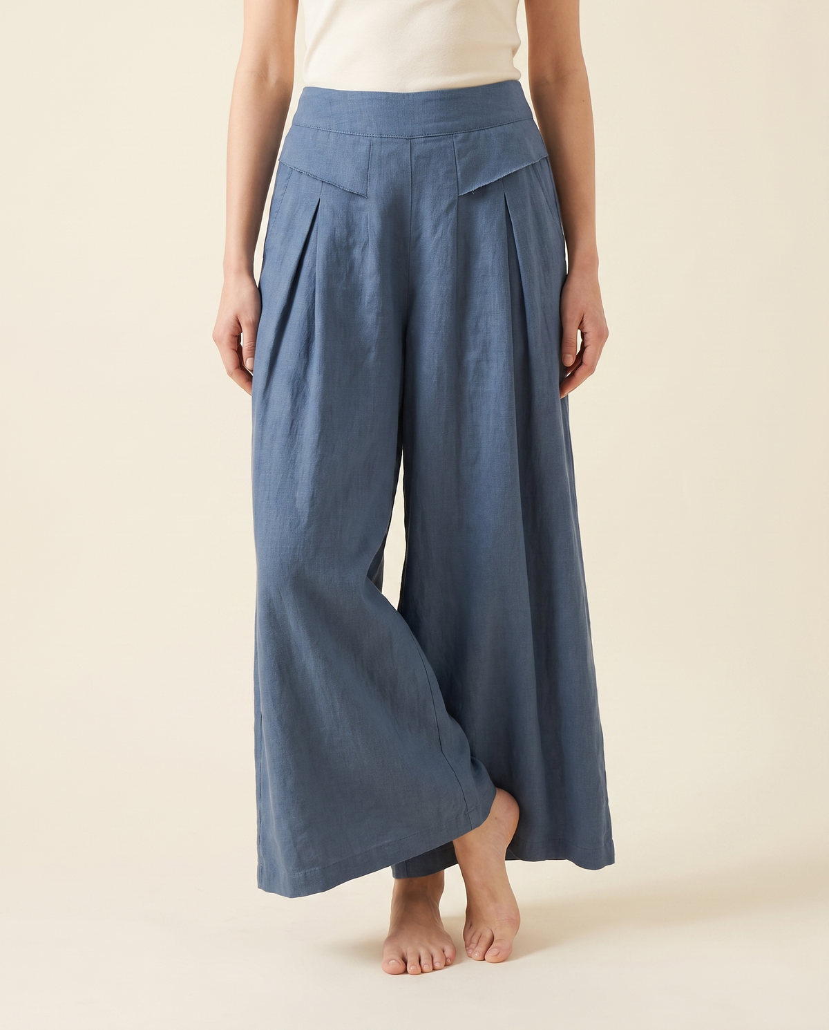 Cotton-Linen Wide-Leg Pants with Pockets — worn by a model