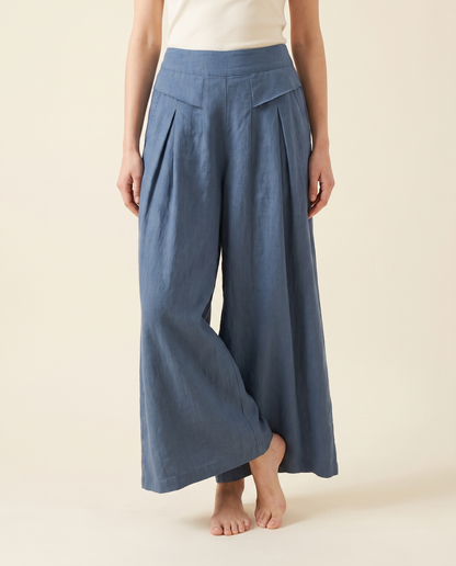 Cotton-Linen Wide-Leg Pants with Pockets — worn by a model