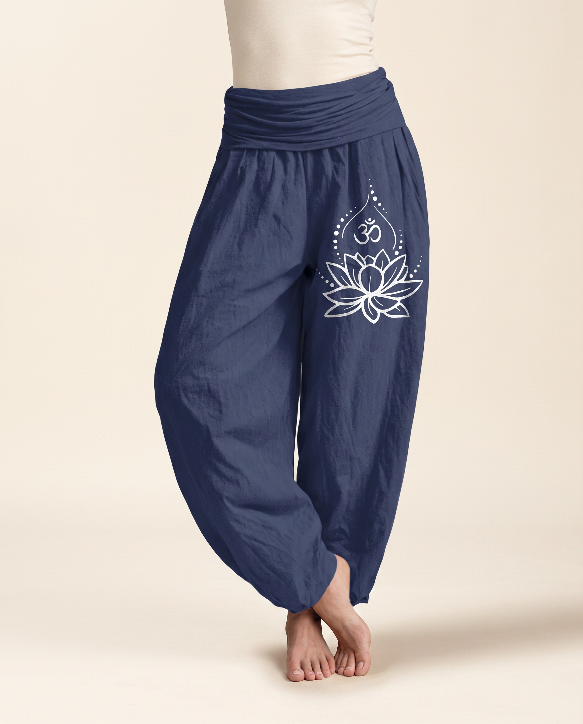 Lotus & Om Cotton Harem Pants — worn by a model