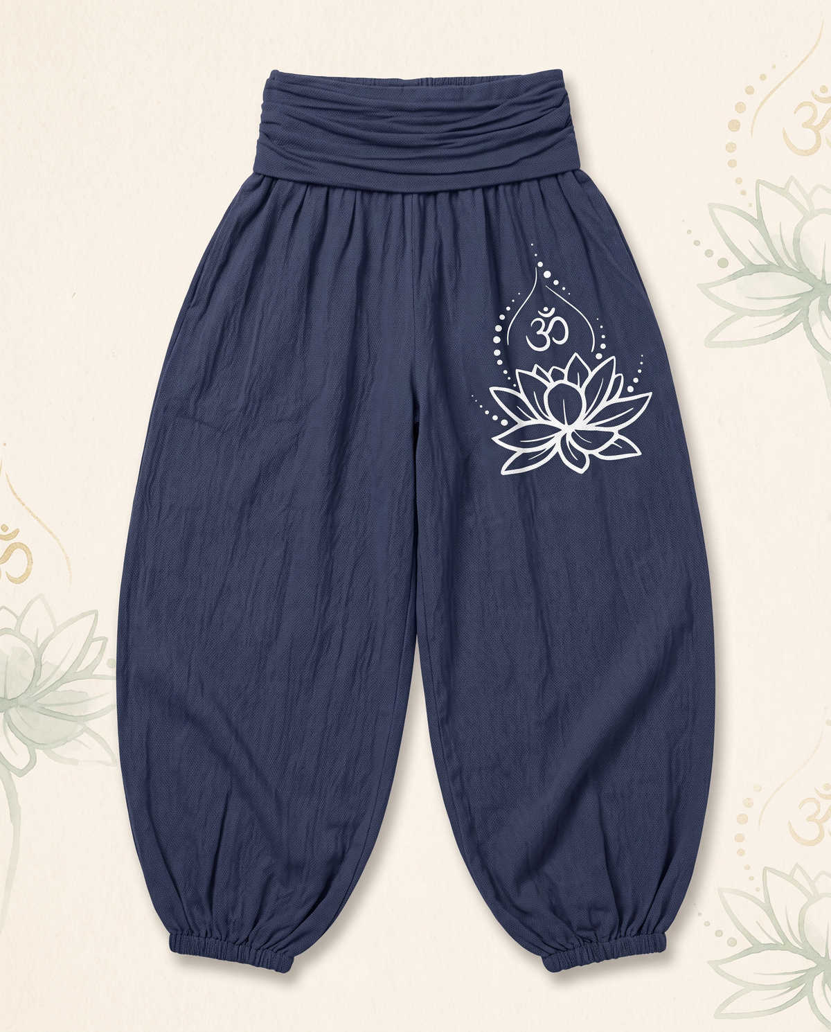 Lotus & Om Cotton Harem Pants — flat-lay view