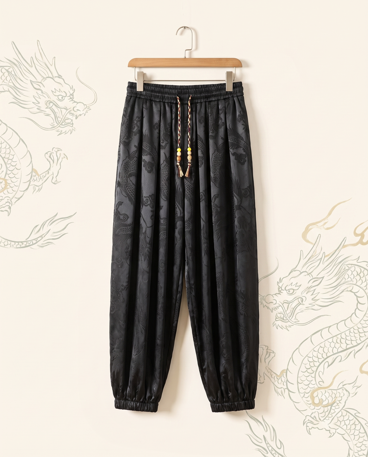 Men's Dragon Harem Pants with Pockets — hanging view
