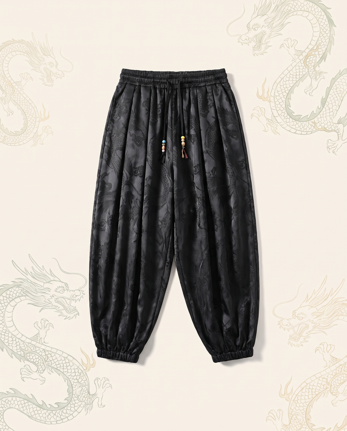 Men's Dragon Harem Pants with Pockets — flat-lay view