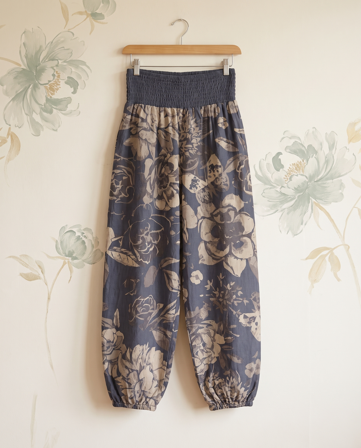Peony Cotton Harem Pants — hanging view