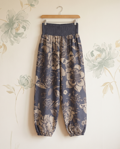 Peony Cotton Harem Pants — hanging view