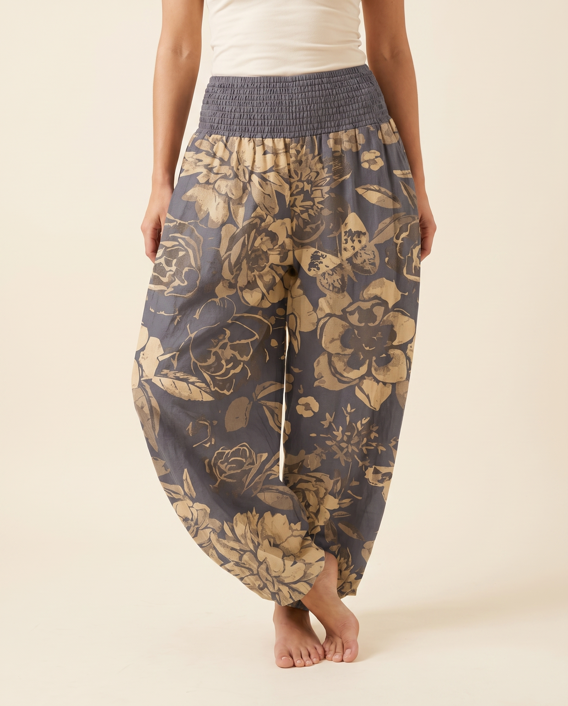 Peony Cotton Harem Pants — worn by a model