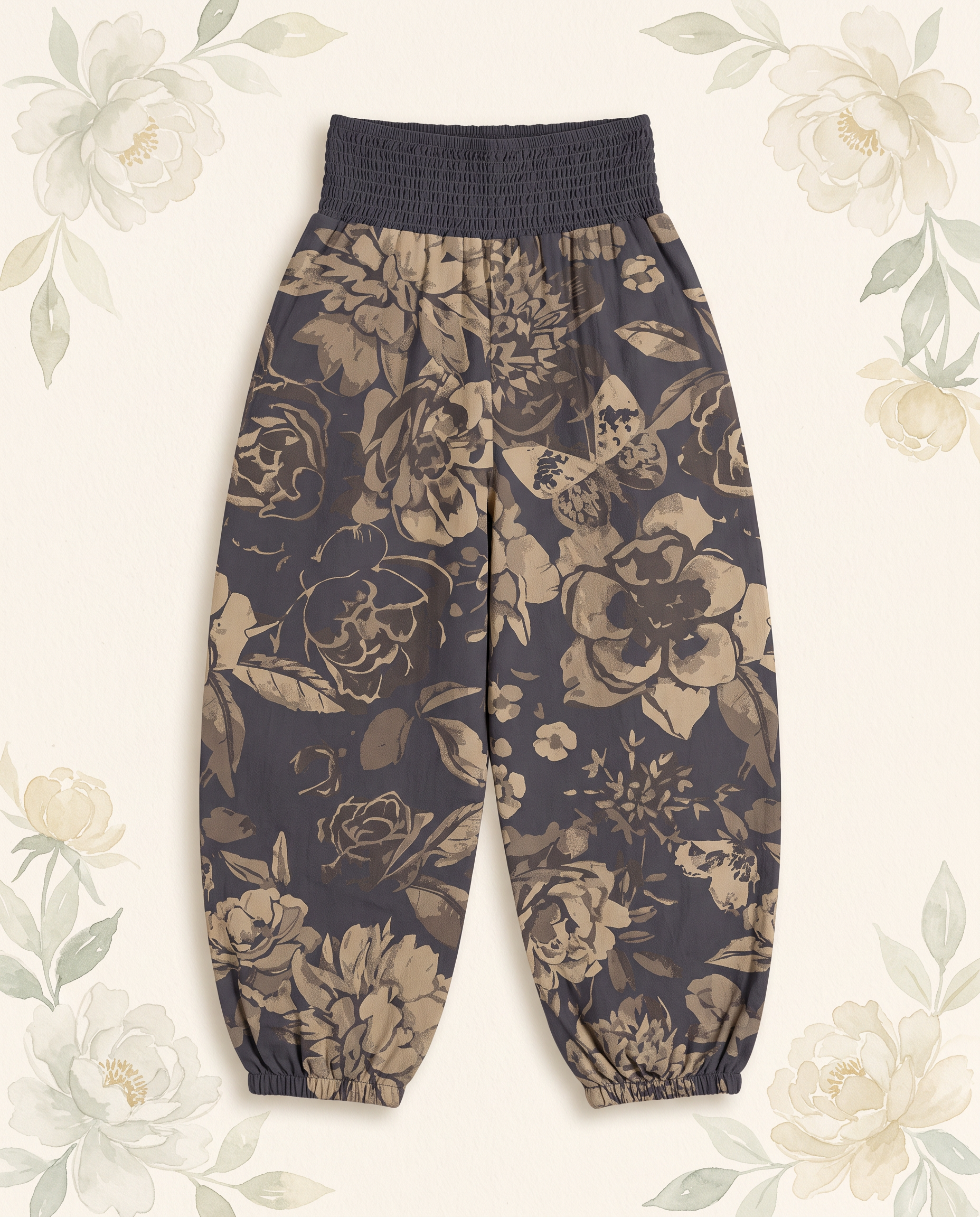 Peony Cotton Harem Pants — flat-lay view