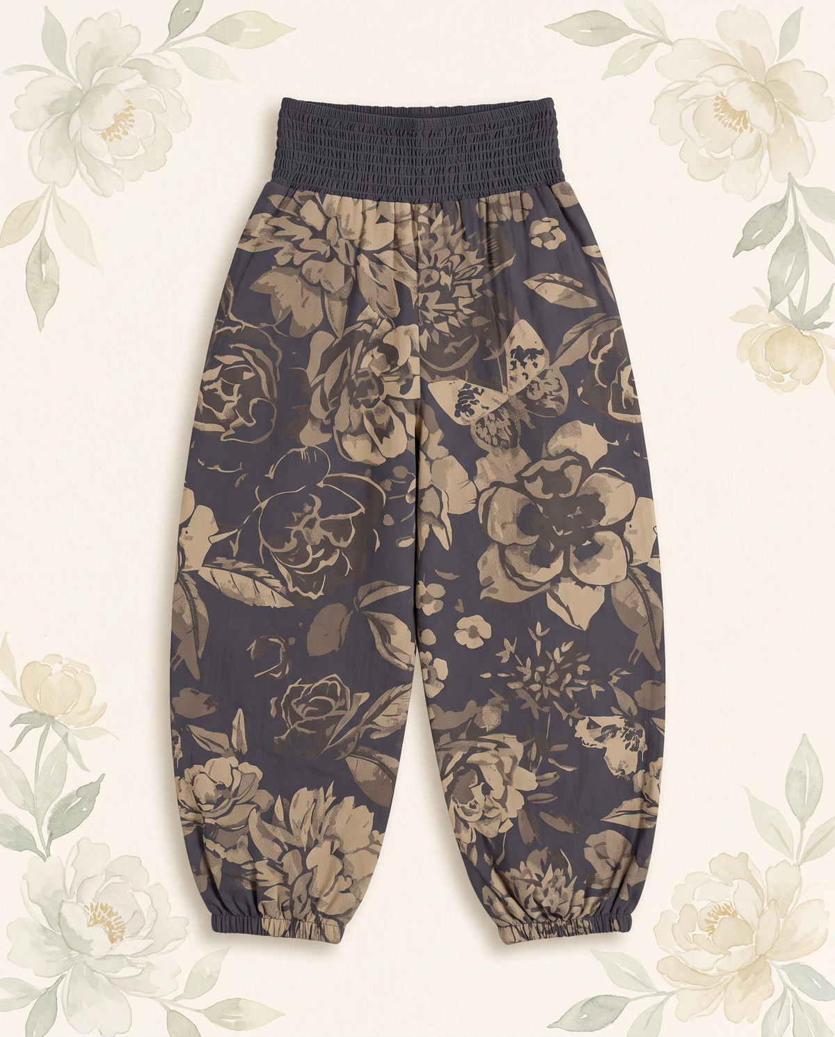 Peony Cotton Harem Pants — flat-lay view