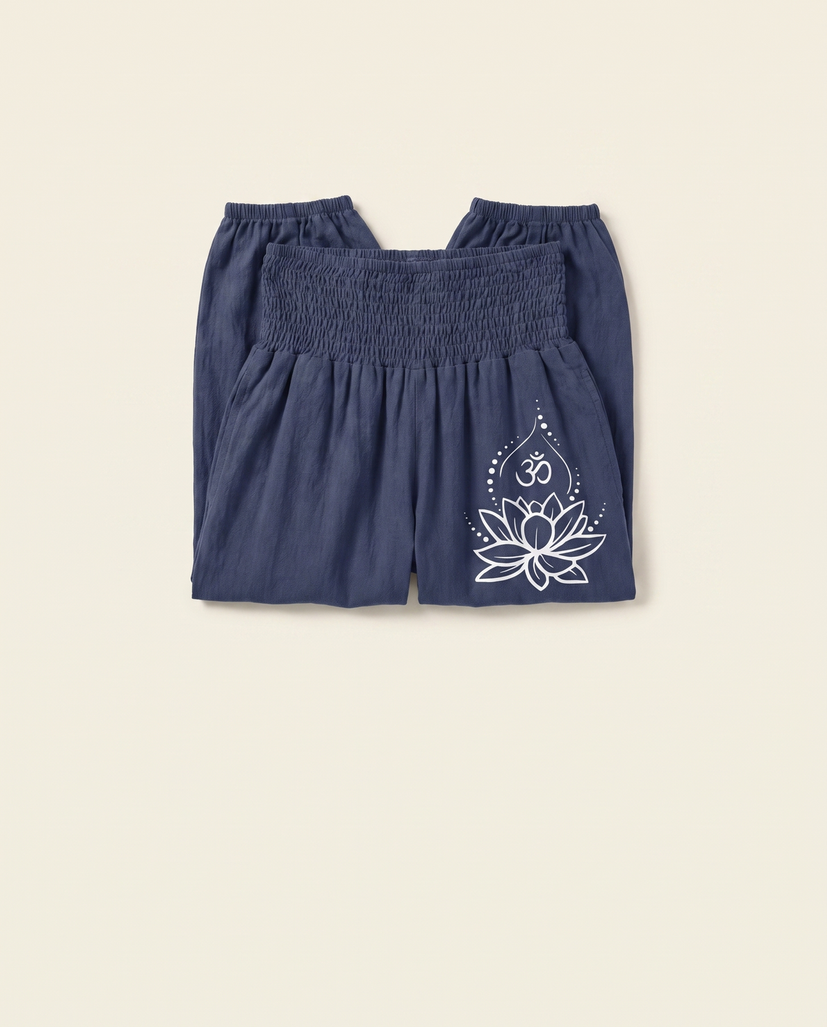 Lotus & Om Cotton Harem Pants — folded view