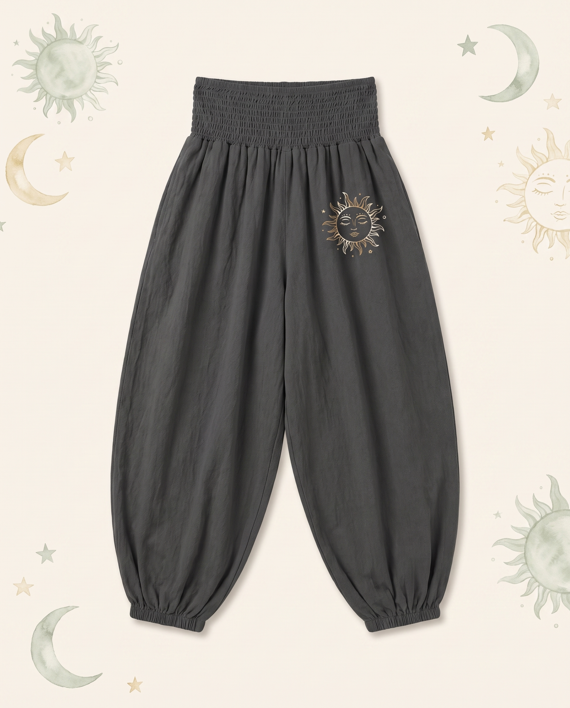 Sun & Moon Cotton Harem Pants — flat-lay view