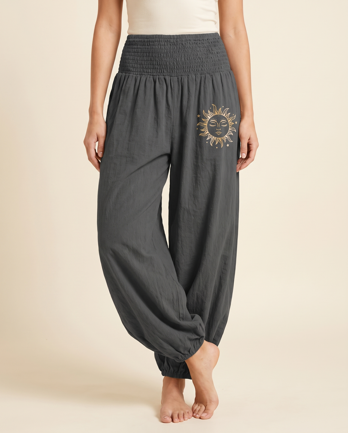 Sun & Moon Cotton Harem Pants — worn by a model