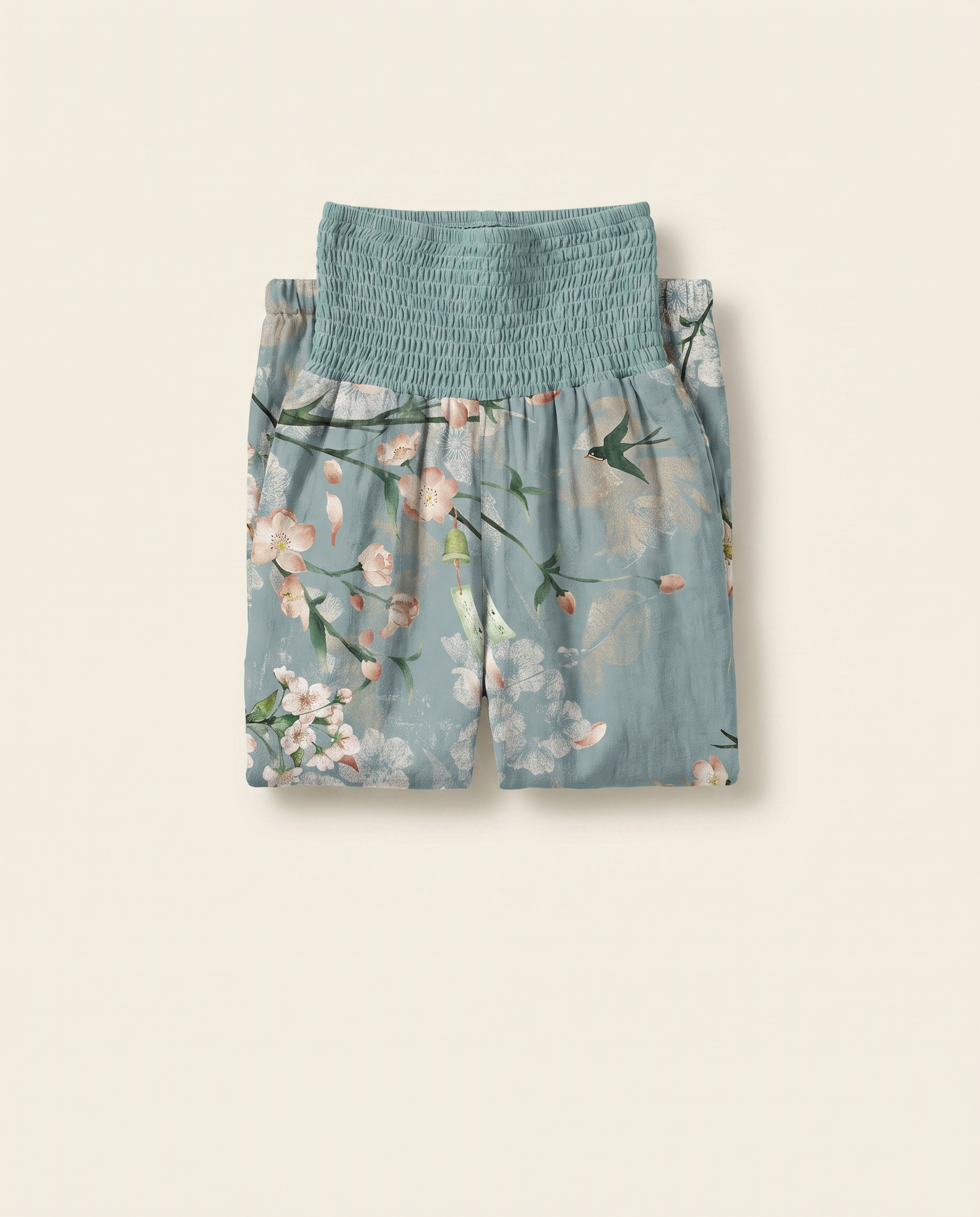 Peach Blossom Cotton Harem Pants — folded view