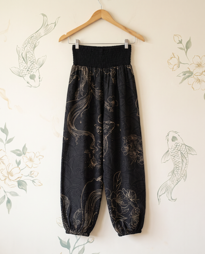 Koi Floral Cotton Harem Pants — hanging view