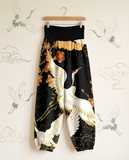 Crane & Cloud Cotton Harem Pants — hanging view