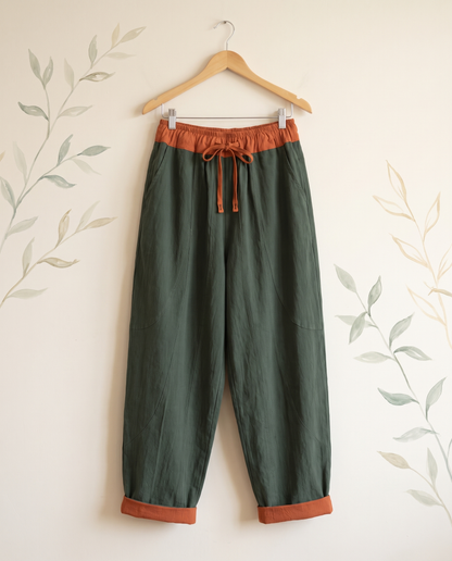 Cotton Drawstring Harem Pants with Pockets — hanging view