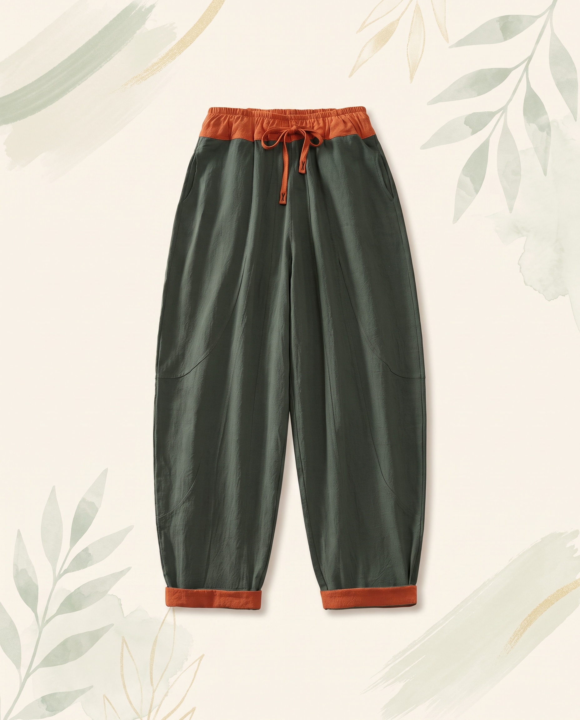 Cotton Drawstring Harem Pants with Pockets — flat-lay view