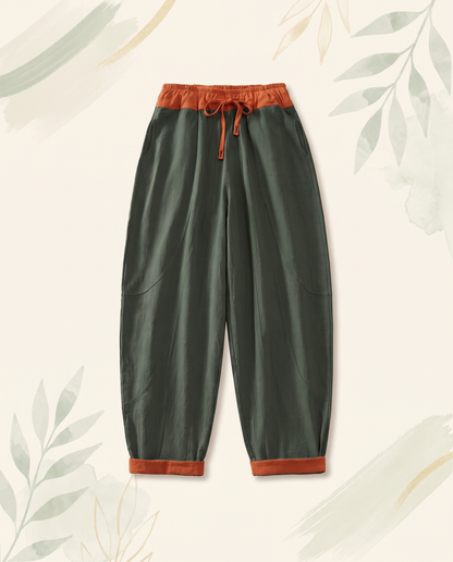 Cotton Drawstring Harem Pants with Pockets — flat-lay view