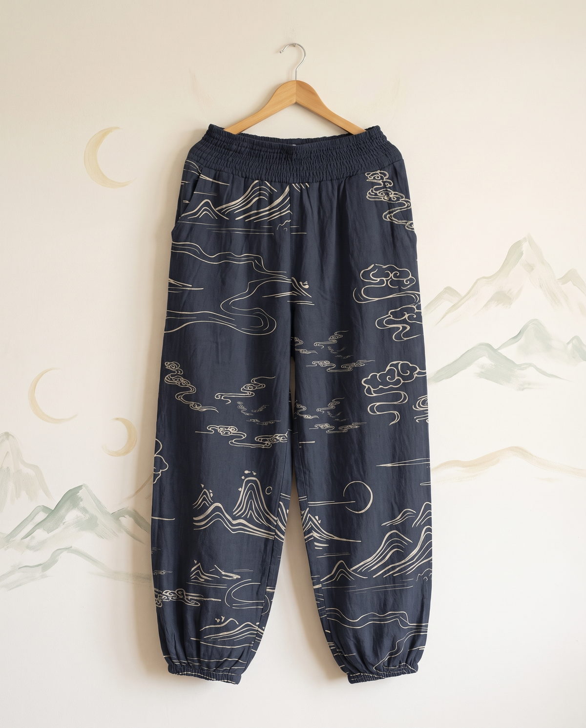 Mountain Moon Cotton Harem Pants — hanging view