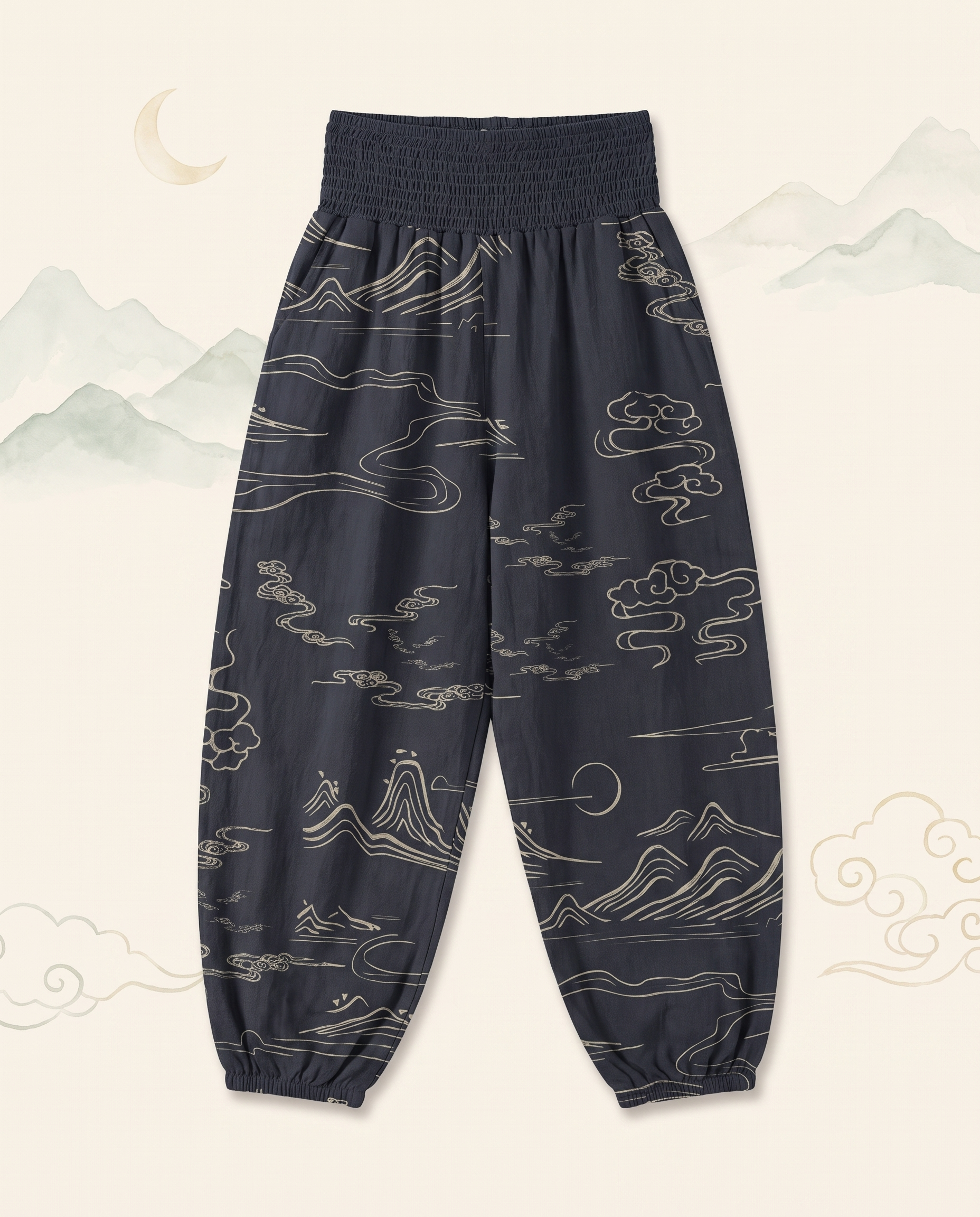 Mountain Moon Cotton Harem Pants — flat-lay view