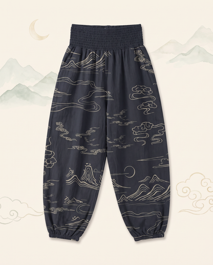 Mountain Moon Cotton Harem Pants — flat-lay view