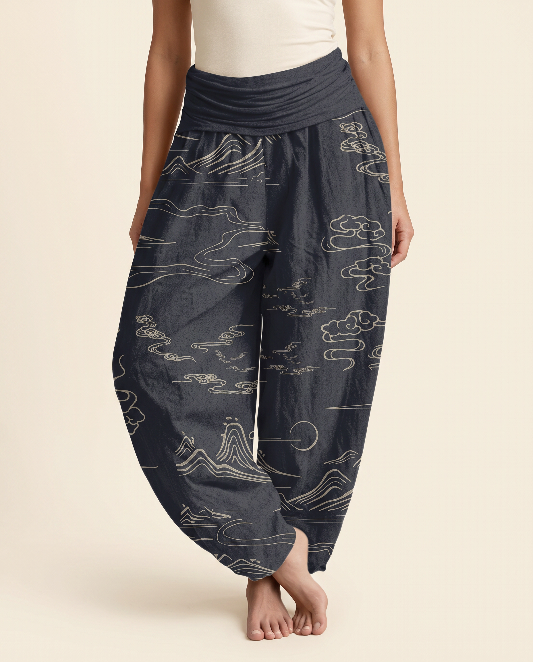 Mountain Moon Cotton Harem Pants — worn by a model