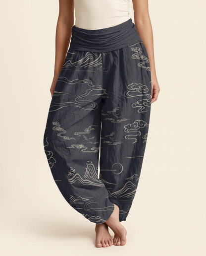 Mountain Moon Cotton Harem Pants — worn by a model