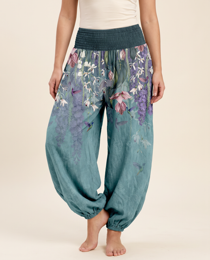 Orchid & Birds Cotton Harem Pants — worn by a model